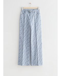 Belted Printed Trousers Blue Print