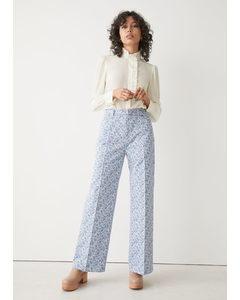 Belted Printed Trousers Blue Print