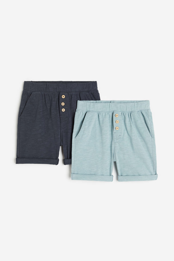 H&M 2-pack Cotton Jersey Shorts Light Blue/dark Blue