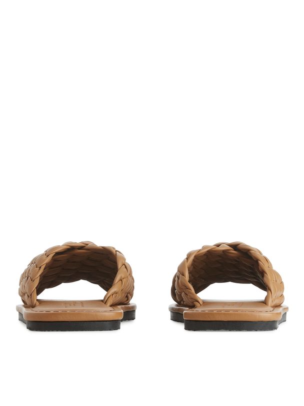 ARKET Geweven Leren Slippers Bruin