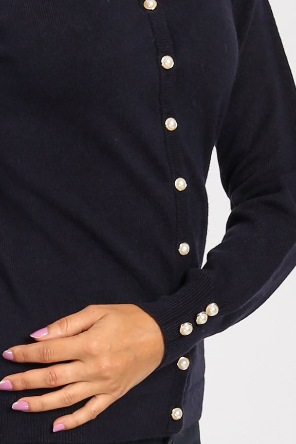 William de Faye Round Neck Cardigan With Pearl Buttoning And Buttons On Sleeves