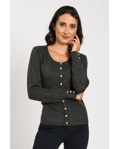 Round Neck Cardigan With Pearl Buttoning And Buttons On Sleeves