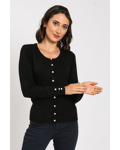 Round Neck Cardigan With Pearl Buttoning And Buttons On Sleeves