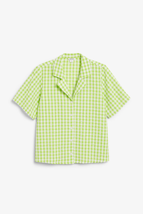 Monki Gingham Seersucker Resort Shirt Lime Green Gingham
