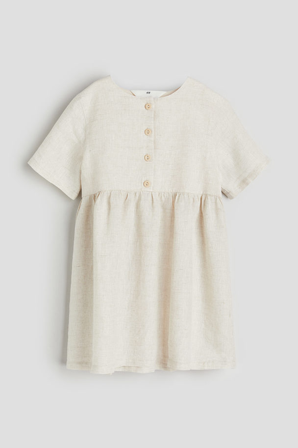 H&M Linnen Jurk Lichtbeige