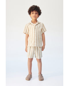 2-piece Shirt And Shorts Set Light Beige/striped