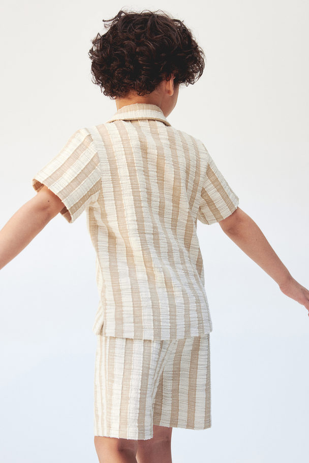 H&M 2-piece Shirt And Shorts Set Light Beige/striped