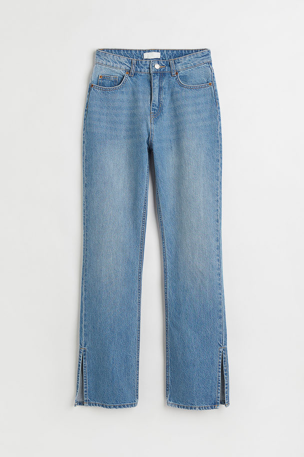 H&M Straight High Split Jeans Blau