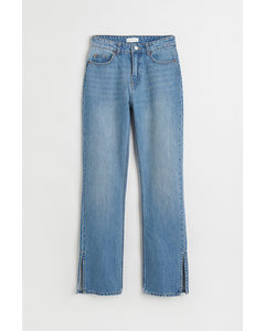Straight High Split Jeans Denimblå