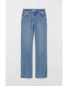 Straight High Split Jeans Blau