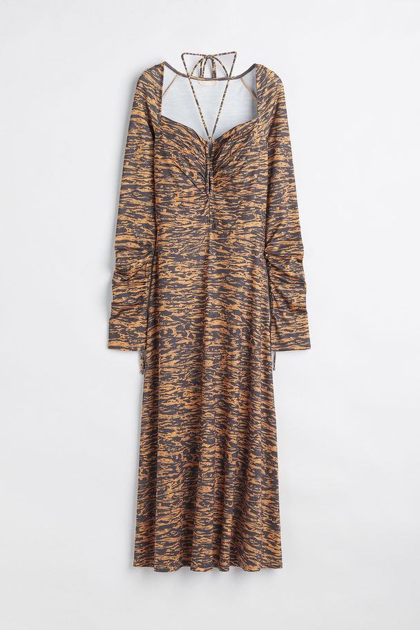 H&M Cut Out-kjole Med Halterneck Mørk Orange/mønstret
