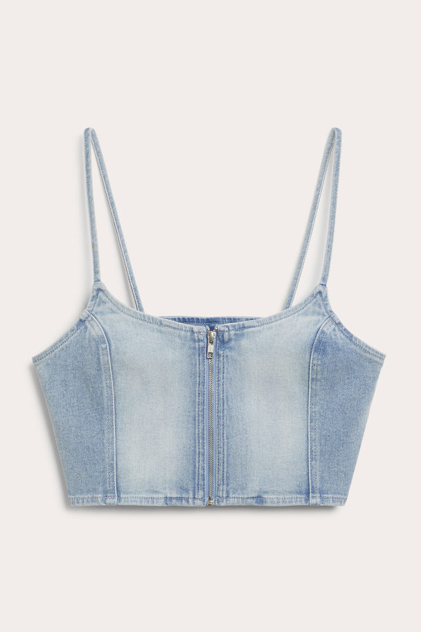 Monki Jeans-Crop-Top mit Reißverschluss Cooles Blau