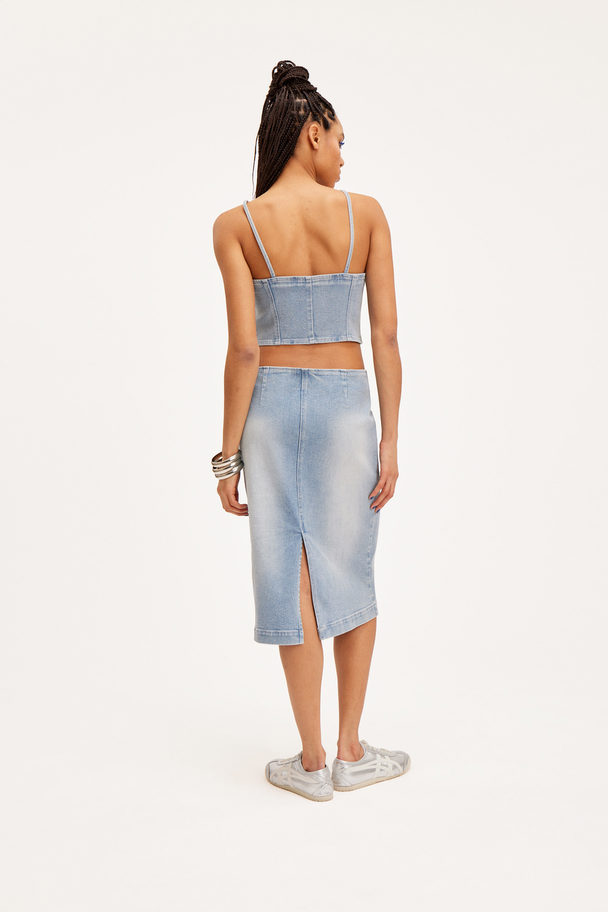 Monki Jeans-Crop-Top mit Reißverschluss Cooles Blau