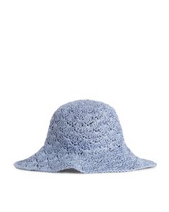 Crochet Straw Hat Dusty Light Blue