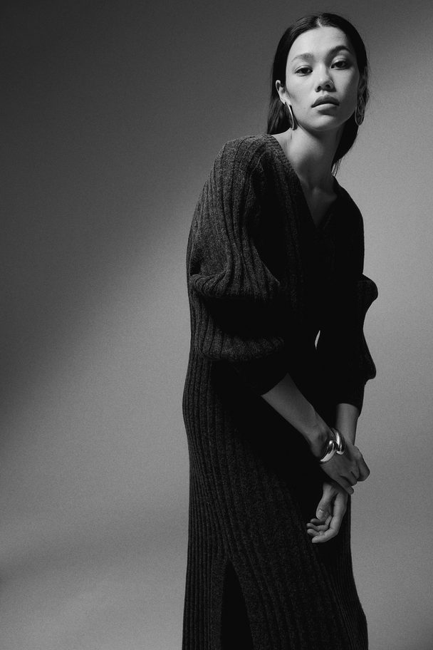 H&M Rib-knit Dress Dark Grey