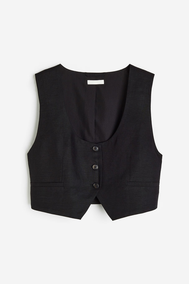 H&M Linen-blend Waistcoat Black