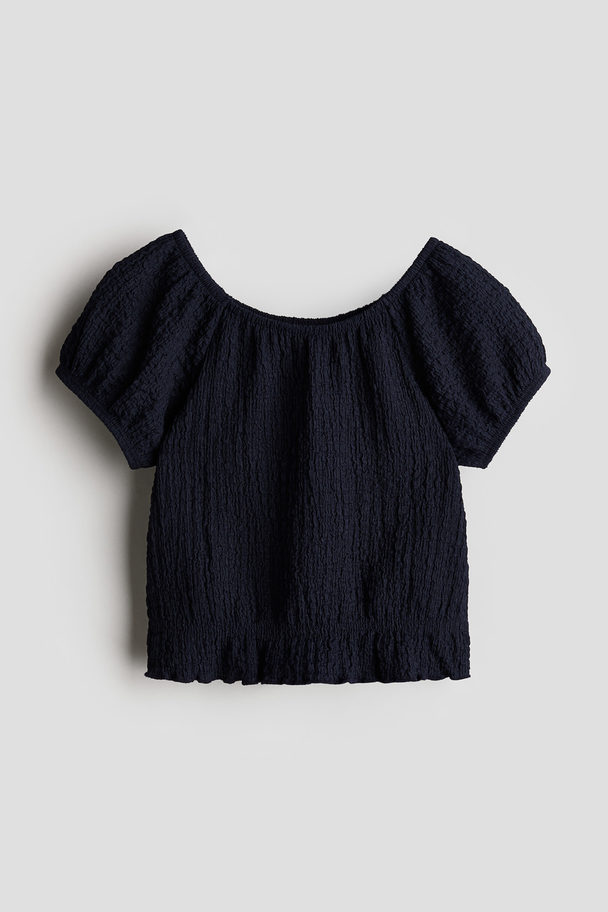H&M Puff-sleeved Top Navy Blue