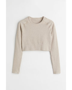 Ribbed Seamless Cropped Long Sleeve Beige
