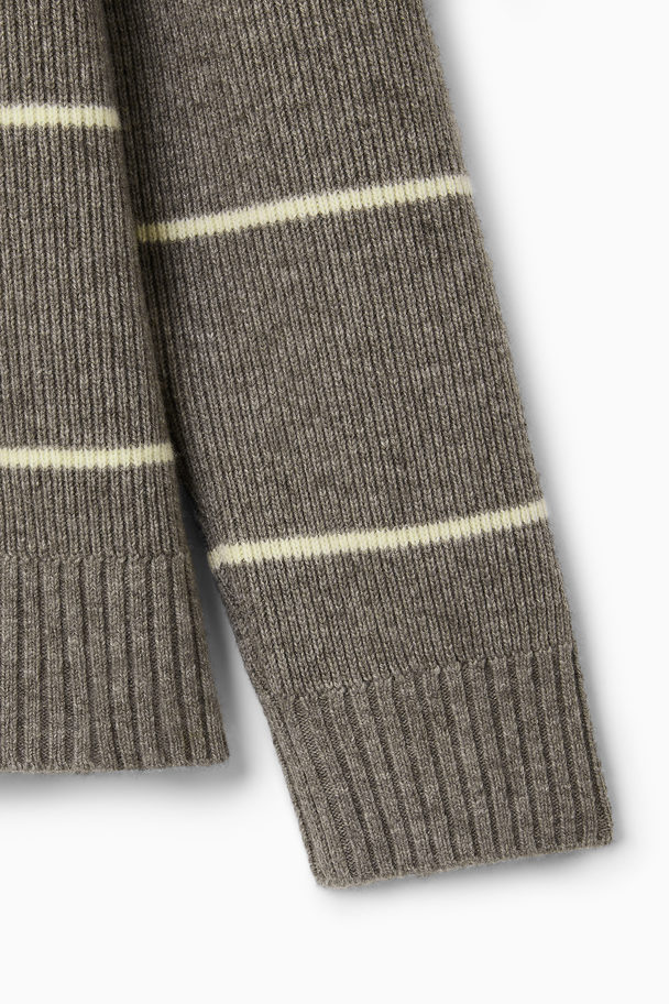COS Striped Wool And Yak-blend Jumper Dark Beige / Striped
