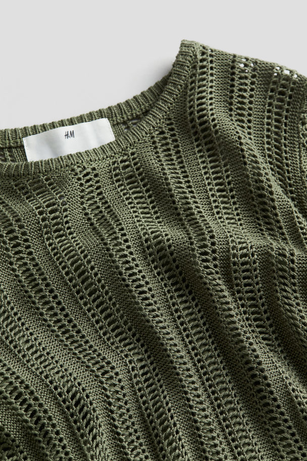 H&M Strukturstrikket Kjole Mørk Kakigrønn