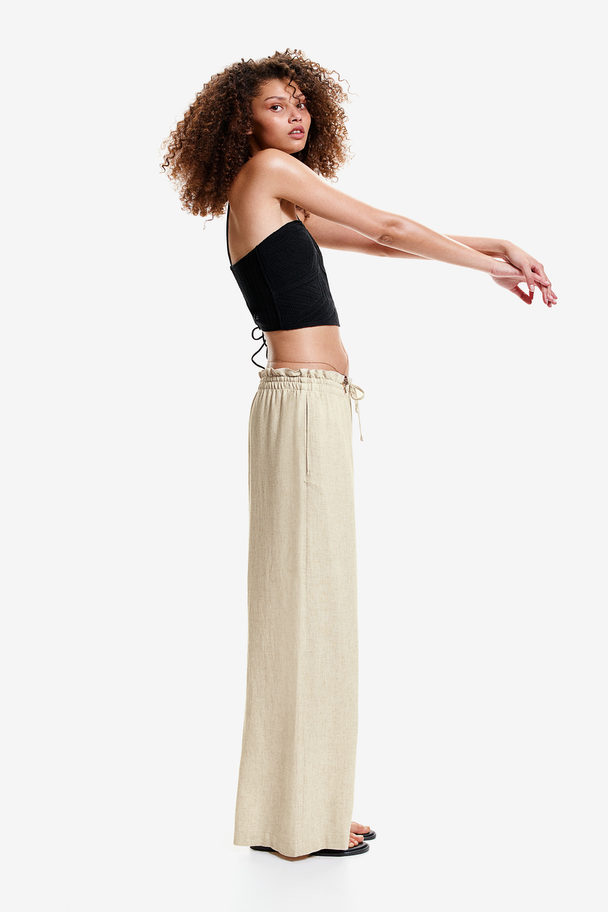 H&M Pull-on Broek Van Linnenmix Lichtbeige Gemêleerd