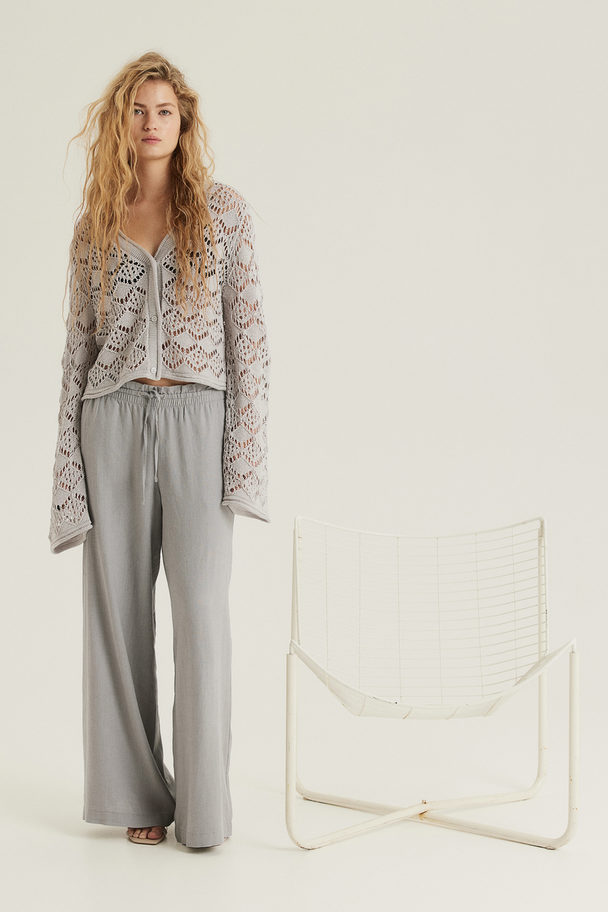 H&M Linen-blend Pull-on Trousers Light Grey