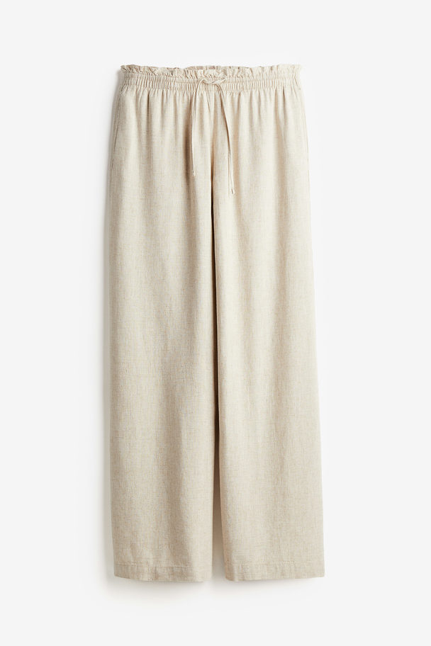 H&M Pull-on Broek Van Linnenmix Lichtbeige Gemêleerd