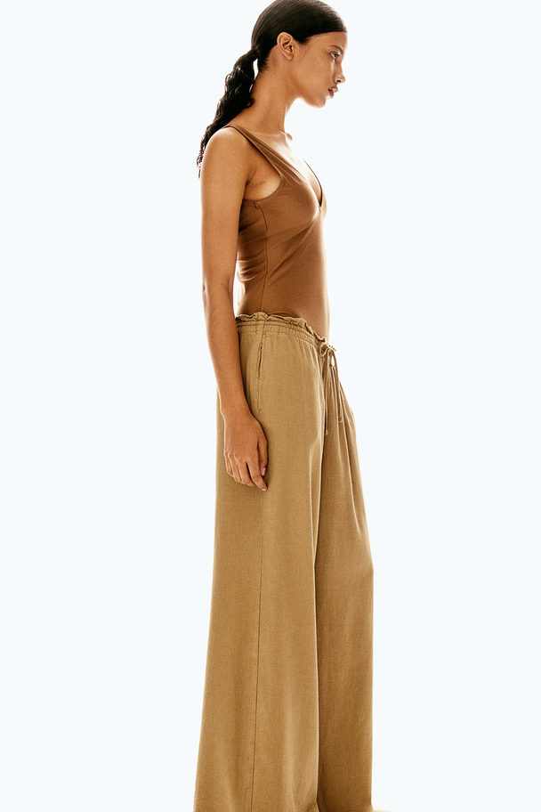 H&M Schlupfhose aus Leinenmix Dunkelbeige