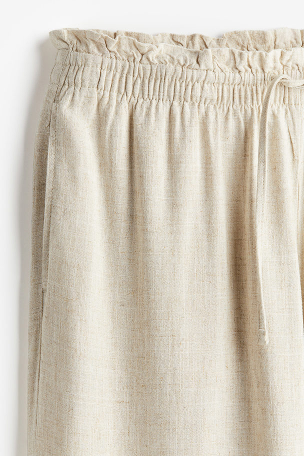 H&M Pull-on Broek Van Linnenmix Lichtbeige Gemêleerd