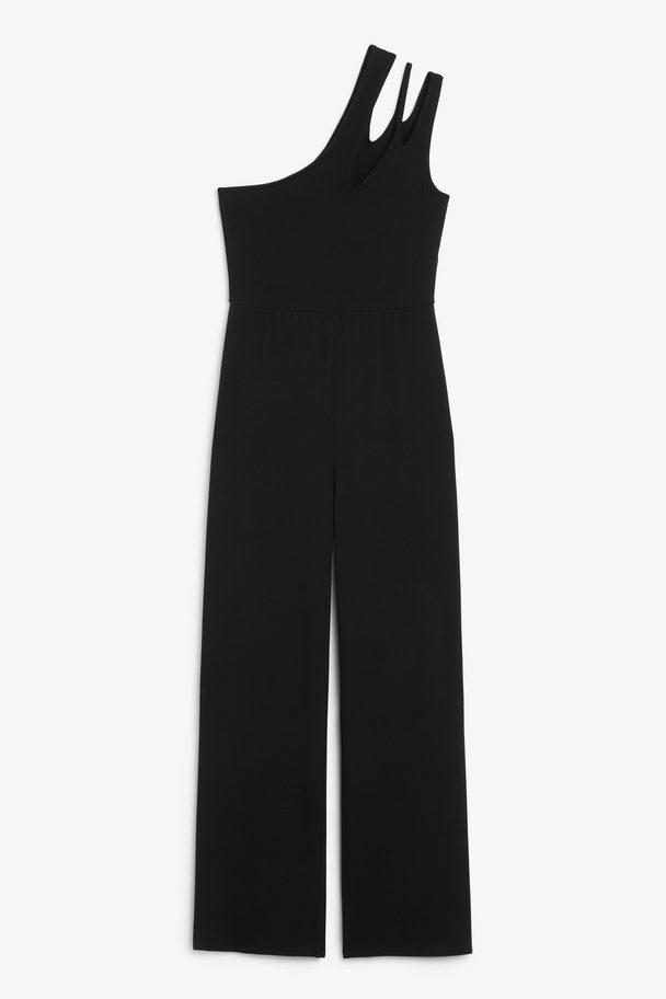 Monki Asymmetrischer schwarzer Jumpsuit Schwarz