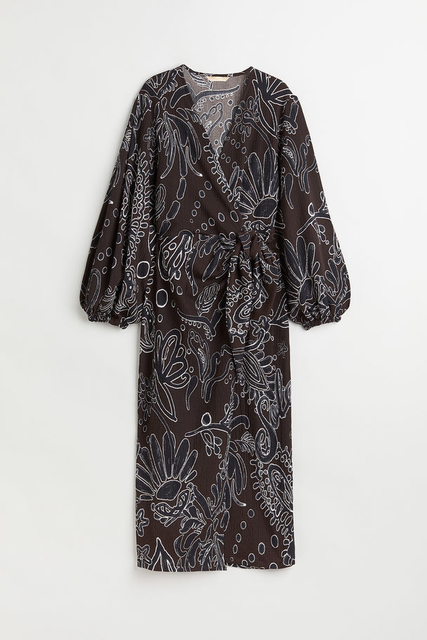H&M Mönstrad Omlottklänning Mörkbrun/mönstrad