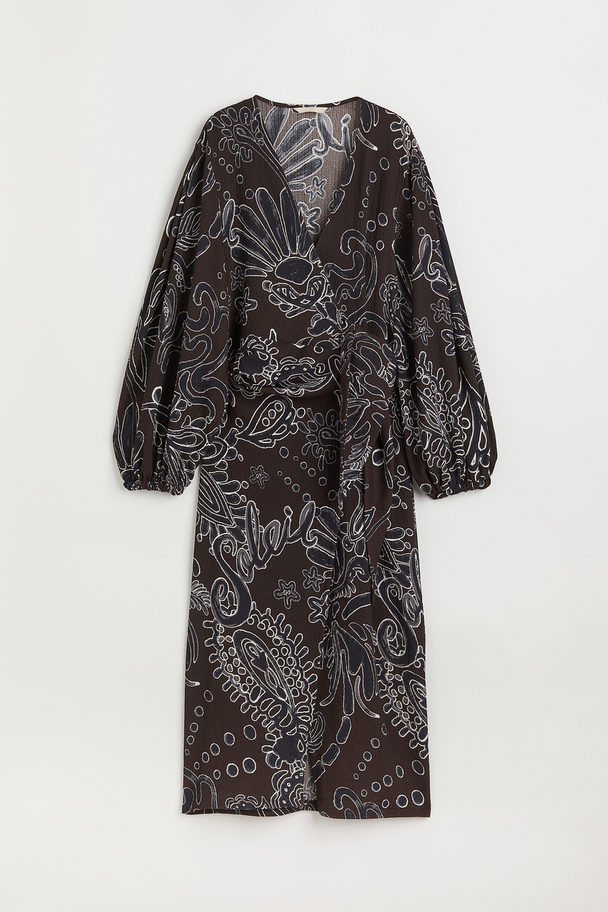 H&M Patterned Wrap Dress Dark Brown/patterned