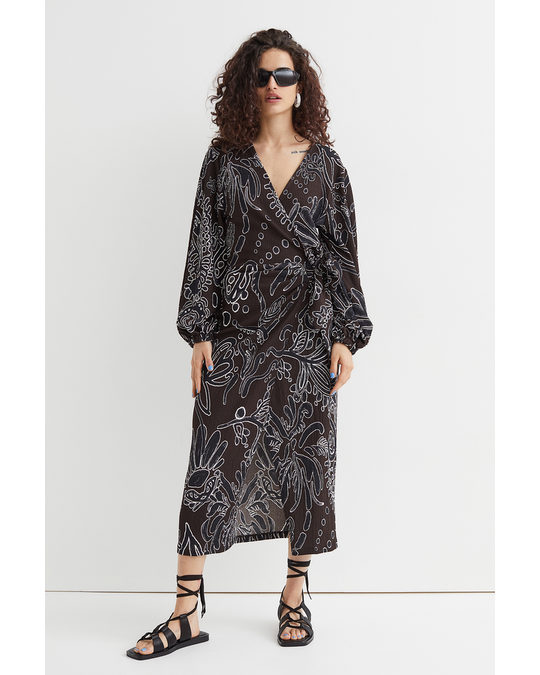 H&M Patterned Wrap Dress Dark Brown/patterned