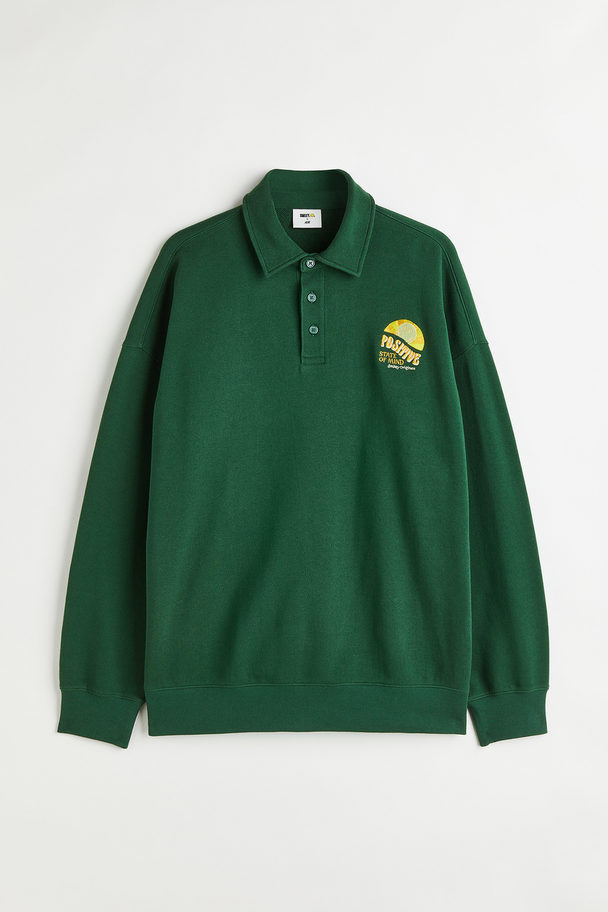 H&M Oversized Fit Polo Shirt Dark Green/smiley®