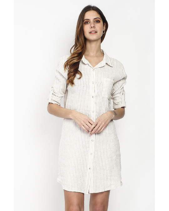 Le Jardin du Lin Pure Linen Striped Shirt Dress