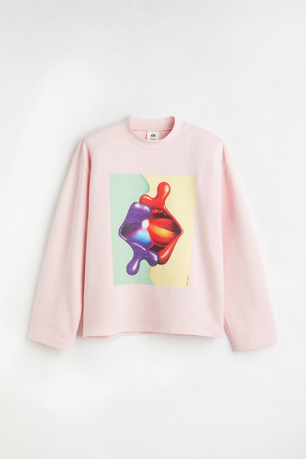 H&M Sweatshirt Med Tryck Ljusrosa