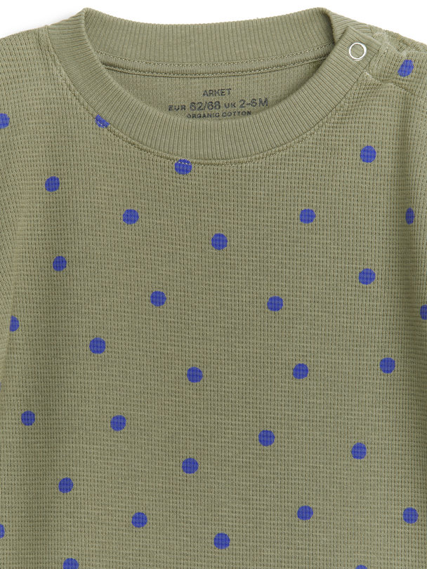 ARKET Waffle-knit Cotton Overall Khaki Green/blue