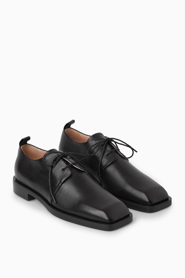 COS Square Toe Leather Brogues Black