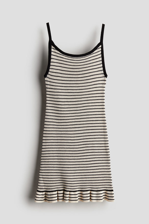 H&M Jacquard-knit Strappy Dress Ecru/black Striped