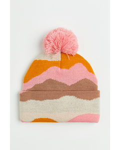 Jacquard-knit Pompom Hat Light Beige/mountains