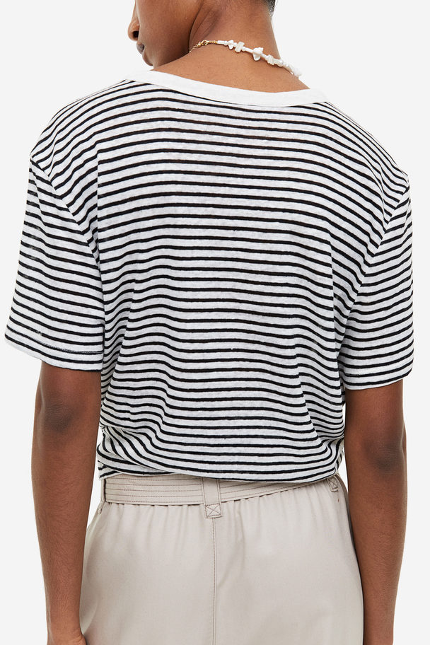 H&M Linen T-shirt White/black Striped