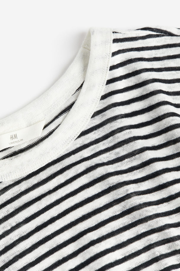 H&M Linen T-shirt White/black Striped