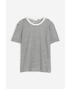 T-Shirt aus Leinen Weiß/Schwarz gestreift