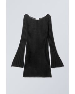 Short Knitted Linen Blend Dress Black