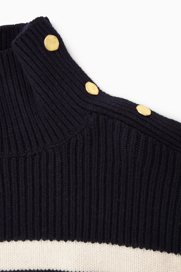 COS Button-embellished Striped Wool Jumper Navy