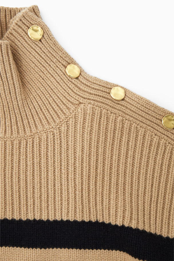 COS Button-embellished Striped Wool Jumper Beige / Black / Striped