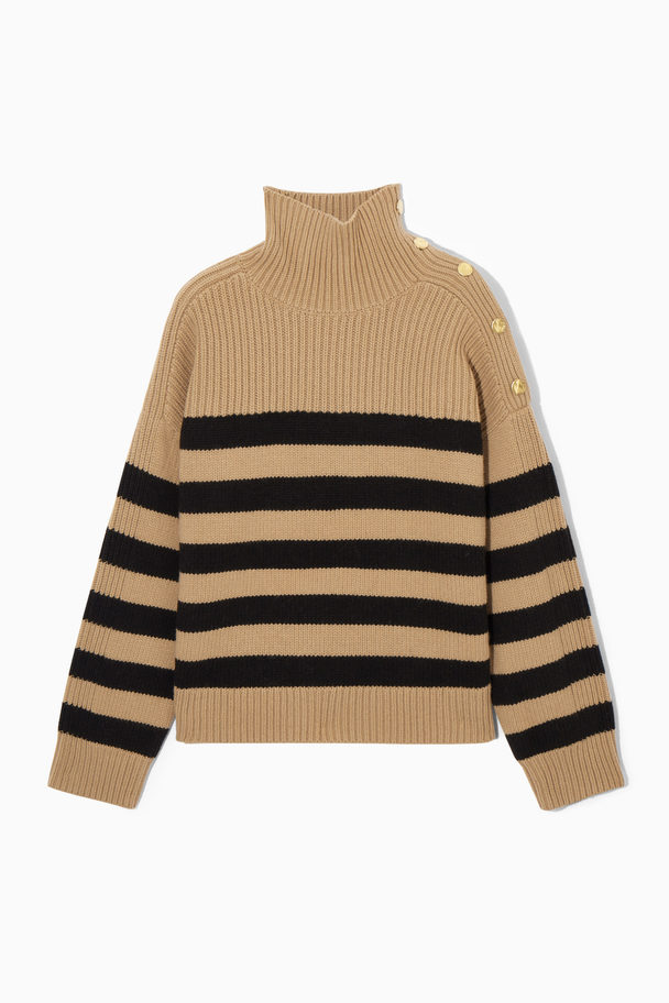 COS Button-embellished Striped Wool Jumper Beige / Black / Striped