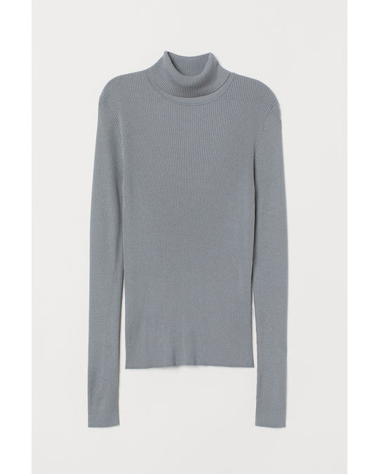 H&M Rib-knit polo-neck jumper Grey-blue