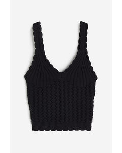 Crochet-look Vest Top Black