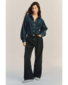 Wide Denim Trousers Black/washed Out